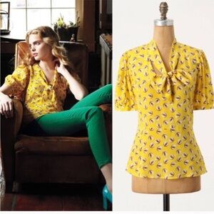 Anthropologie Owl Print Silk Blouse Shirt Top 2